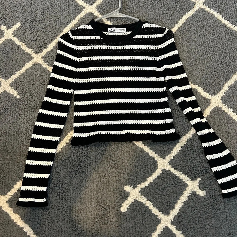 Zara Pointelle Knit Cropped Sweater